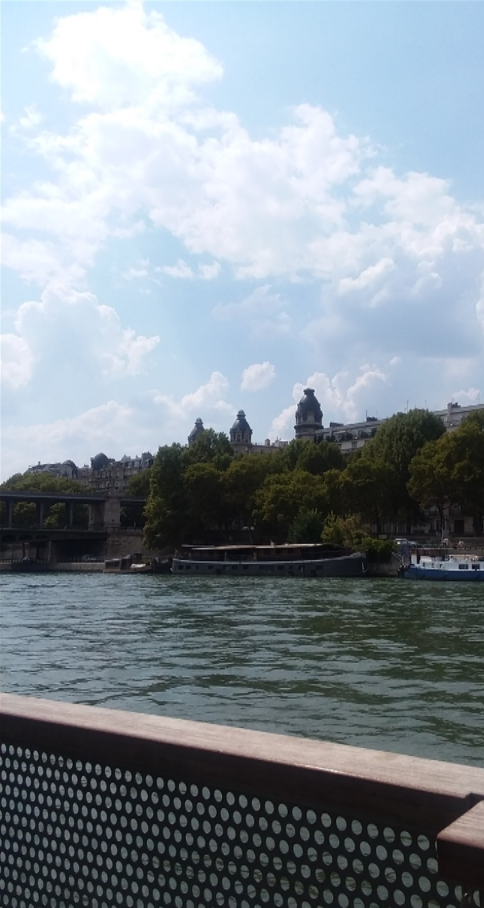 We are on the Bateaux Parisien one hour Tour up and down the Seine River from the Eiffel Tower to just past the Île Saint-Louis and then back down to the Eiffel Tower area.