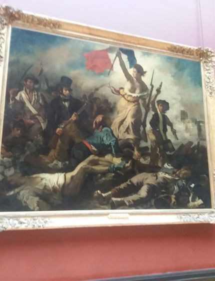 Liberty Leading The People is in the Louvre Museum. It was painted by Eugene Delacroix in 1830. He was a leader of the Romantic School of painting and he lived from 1798-1863. The subject of the painting is Lady Liberty leading the people past the fallen fighters who were uprising in July 1830 to depose King Charles X who was the last Boubon King of France. He was replaced by Louis Philippe who was the very last king of France. I guess the French got tired of making revolutions to get rid of bad kings. 😄😄