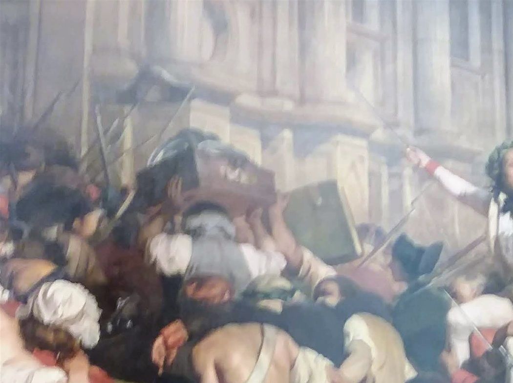 This is The Winners of The Bastille in front of the Town Hall and it was painted by Paul Delaroche around 1835. It is being displayed in the Petit Palais Museum.