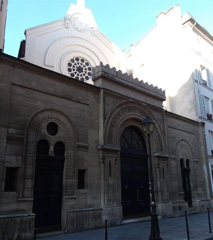 Synagogue Nazareth at 15 Rue Notre Dame de Nazareth is one of the oldest synagogues in Paris. It is located in the Marais neighborhood. It has an Orthodox Jewish community. The architecture is of Moorish Revival style. It was built between 1850 and 1852. Baron James de Rothschild funded a major portion of the construction.