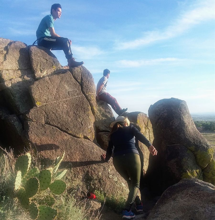 Climbing the boulders in the Sangre de Cristo mountains near Sandia Peak. Albuquerque is just west of Sandia Peak.