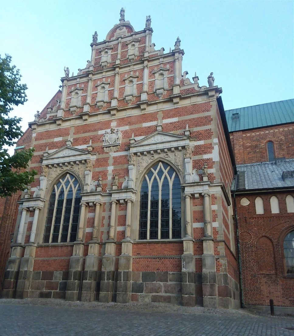 This is the chapel of King Christian IV. It was built between 1614 and 1641. It is an addition to the north side of Roskilde Cathedral. It was constructed in the very beautiful Dutch Renaissance architectural style.