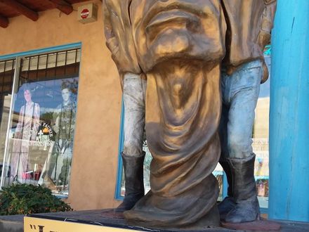 The first photo of sculptures in Taos Old Town Plaza.