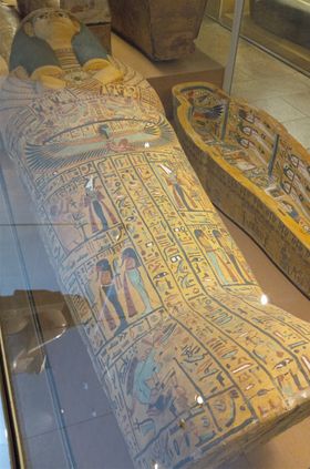 Here is an empty Egyptian coffin that can be seen at the NYC Museum of Natural History.