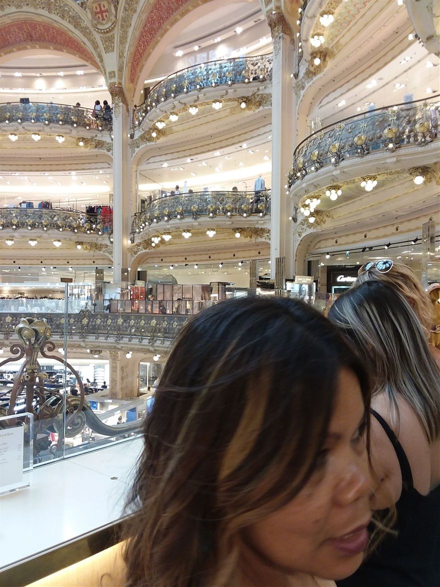Farida can be seen here while we were shopping at Galleries Lafayette. The high class shops are here so shopping is expensive. All I bought were some macaroons 🙂