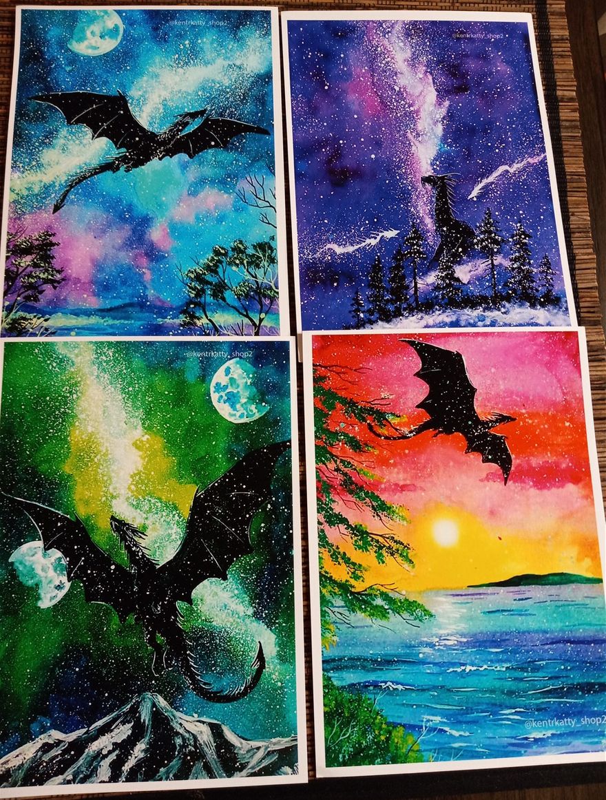 These artworks were acquired from kentr_katty_shop2 who is based in Russia. She has an etsy shop account and is on instagram. She is at www.etsy.com/shop/Elvenshopkatty. These are prints in the form of postcards.